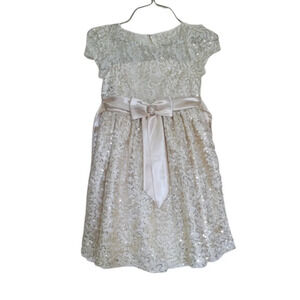 Princess Faith Gold Sequins Lace Tulle Dress with Satin Tie Size Girl's 7